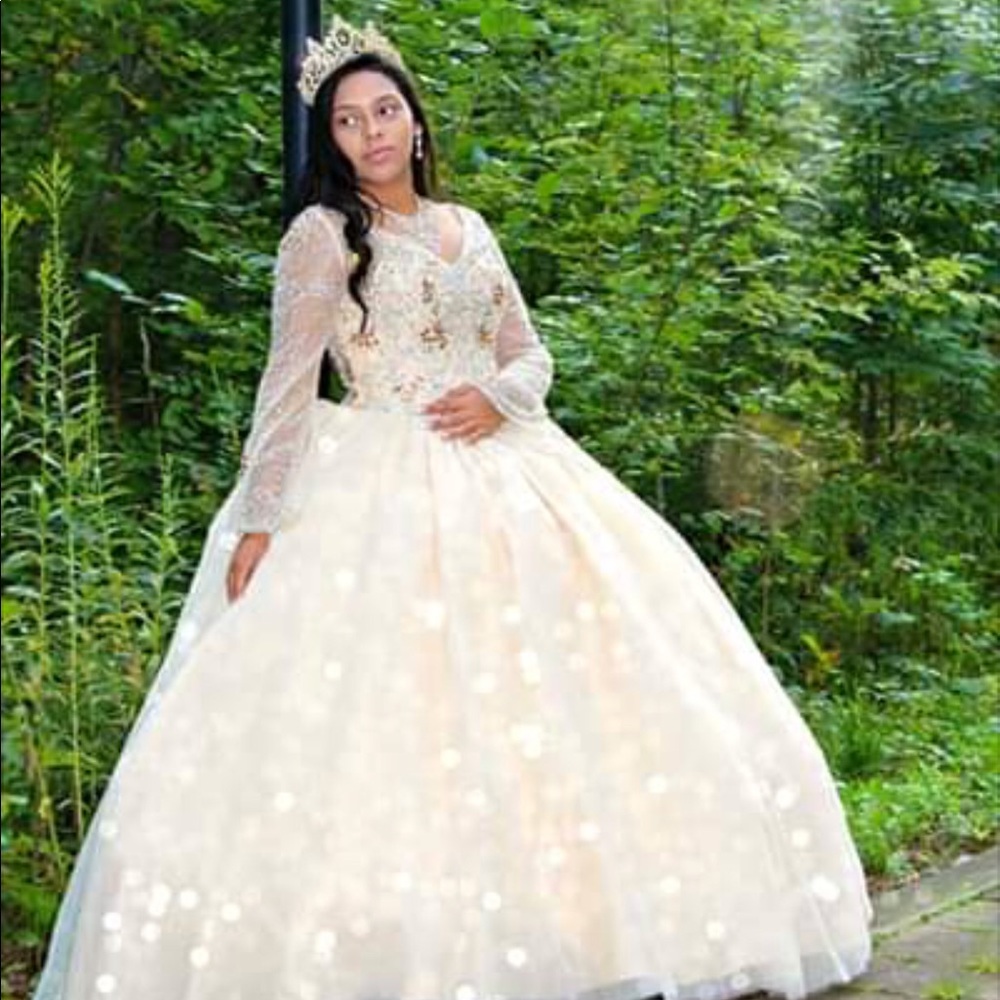 Champagne gold quinceañera dress, worn once. - Picture 2 of 3